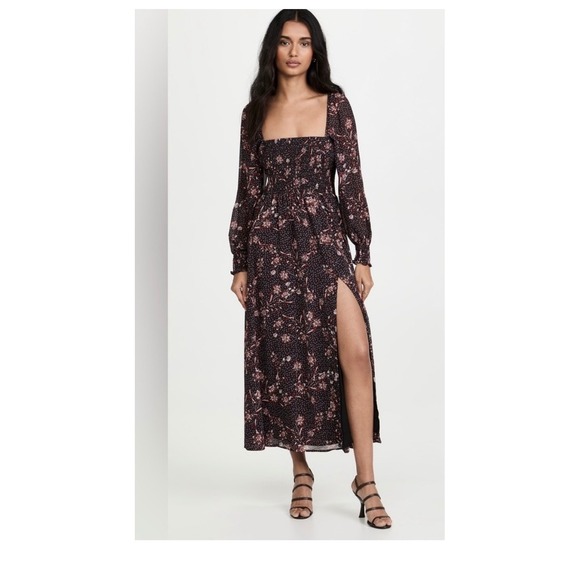 o.p.t. Dresses & Skirts - o.p.t. Floral Polka Dot Smocked Maxi Dress Square Neck Long Sleeve Slit L(9)